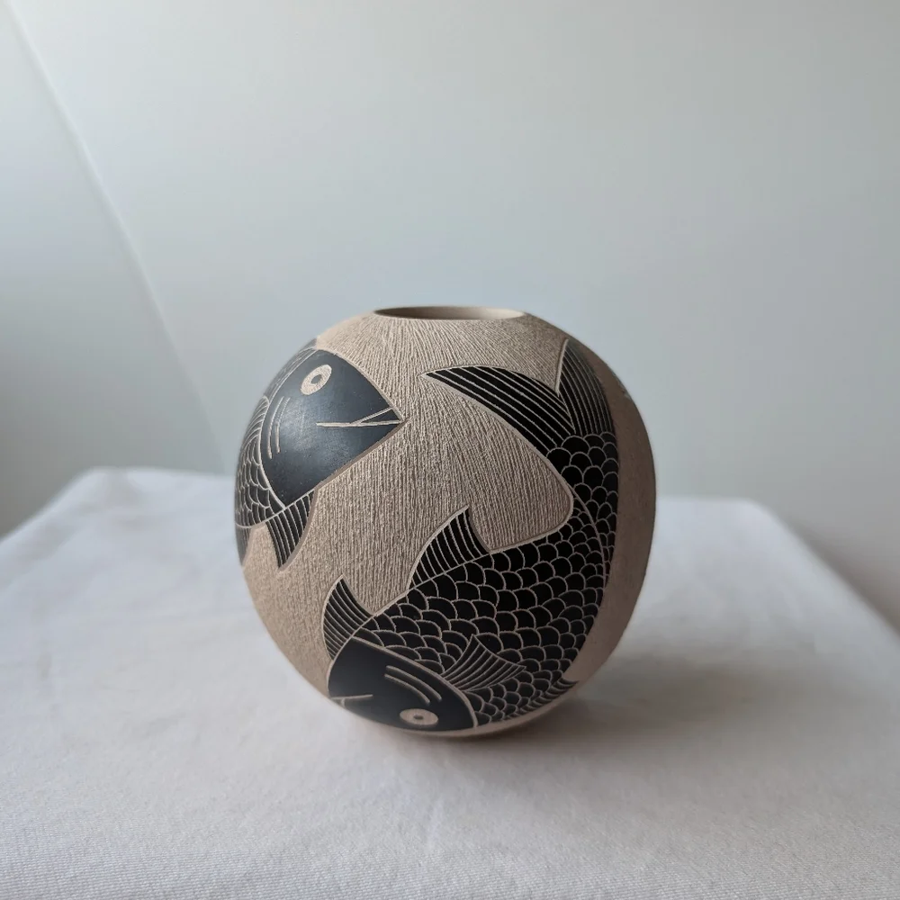 Mata Ortiz Pottery Handmade Ceramic Fish Olla Pot Humberto Guillen Rodriguez - Picture 6 of 16